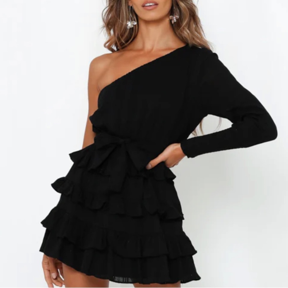 Hello Molly Womens Dance The Night Away Dress One Shoulder Mini Black XS